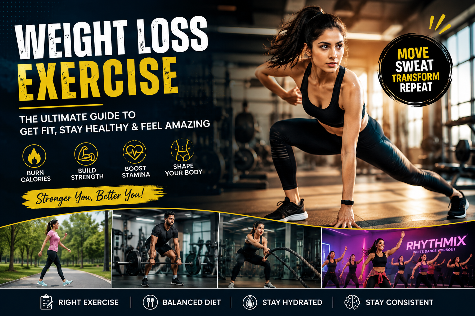 People performing a high-energy dance fitness workout as a weight loss exercise